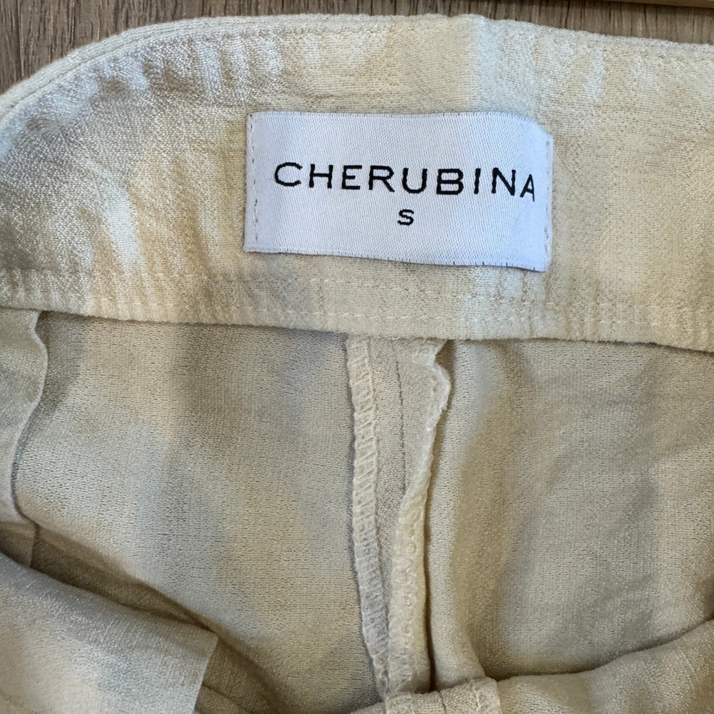 Cherubina Cream High Waisted Wide Leg Pleated Trousers Size Small Palazzo Pants - Picture 5 of 7